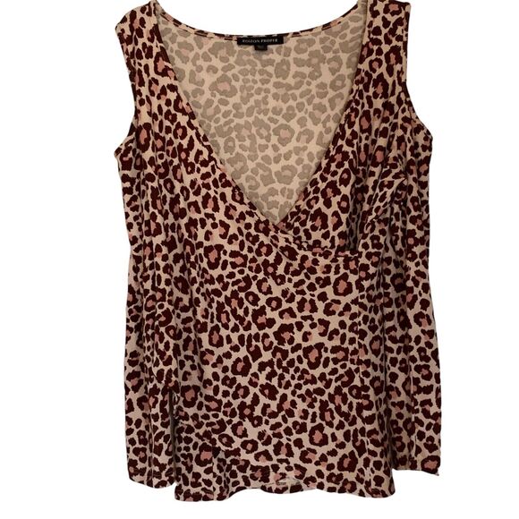 Boston Proper Cold Shoulder Crossover V-Neck Sweater Pink Brown Leopard Print S - Picture 1 of 8